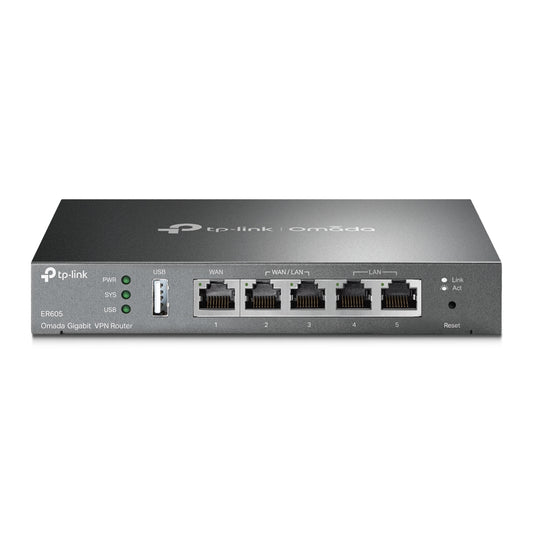 TP-Link SafeStream™ Gigabit Multi-WAN VPN Router(ER605), 1× Gigabit WAN Port + 3× Gigabit WAN/LAN Ports + 1× Gigabit LAN Port, 5-Year WTY