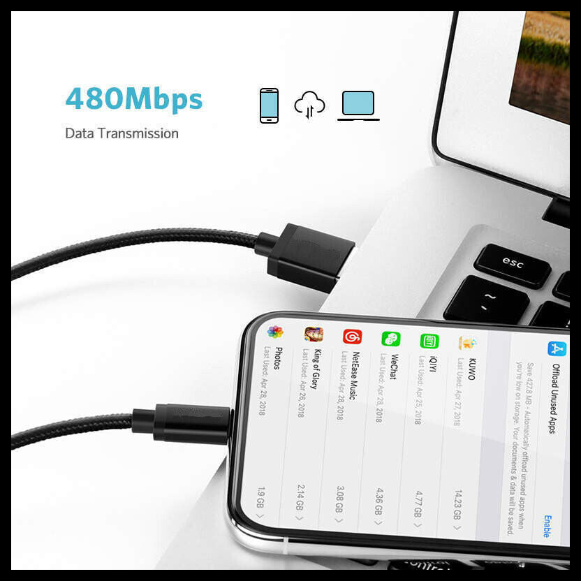 Braided USB Charging & Data Cable for iPhone 14, 13, 12, 11 Pro Max, XR, and iPad