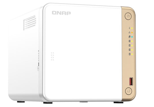 QNAP TS-462-4G 4-Bay desktop NAS, IntelÆ CeleronÆ N4505 dual-core, 4 GB DDR4 onboard not expandable, 4 x 3.5'/2.5' SATA 6Gb/s drive bays, 2 x M.2 2280
