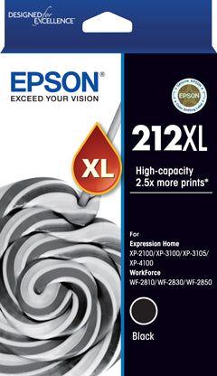 EPSON 212XL BLACK INK FOR XP-4100 XP-3105 XP-3100 XP- 2100 WF-2850 WF-2830 WF-2810