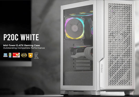 Antec P20C White, ATX, E-ATX, ATX, USB-C, Cable management , 4x HDD or SSD , 375mm GPU, 170mm CPU 3x PWM white 12 CM Fan, Tempered Glass, Case (LS)