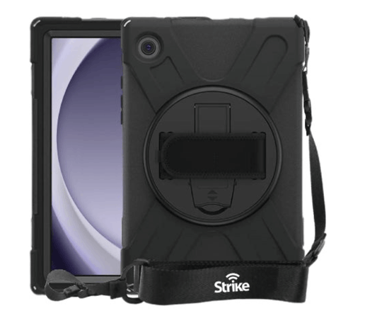 SAMSUNG (STRIKE) TAB A9+ RUGGED CASE WITH HAND STRAP & LANYARD (BLACK)