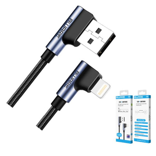 8Ware Premium 1m Apple Certified 90 Degree Angle USB A to Lightning Data Sync Fast Charging Cable for iPhone 12 X XS XR Max 8 iPad Air Retail ~CB8W-I