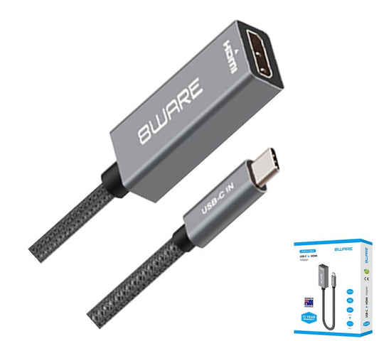 8ware 10cm USB-C to HDMI Male-Female Adapter Converter Cable Retail Pack for PC Laptop iPad MacBook Pro/Air Surface Dell XPS to Monitor Projector TV