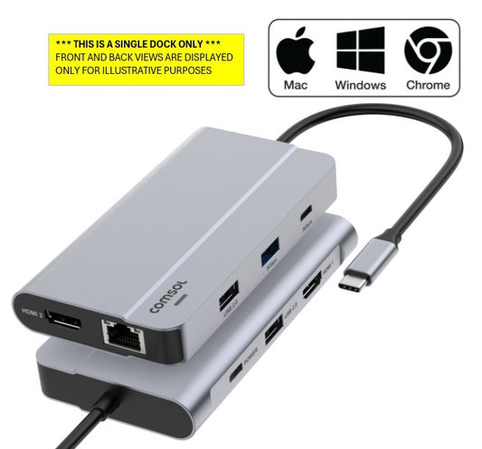 COMSOL UNIVERSAL DOCK, USB-C DUAL 4K, 85W, HDMI(2) USB-C(1) .USB-A(3), 2YR WTY