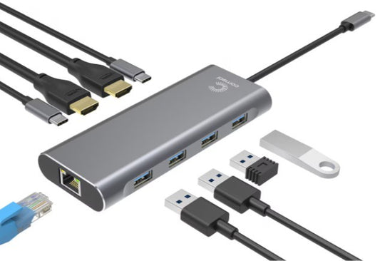 COMSOL USB-C TO DUAL 4K HDMI MULTIPORT ADAPTER FOR WINDOWS, 10 PORT
