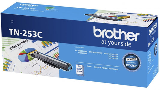 Brother TN-253C Cyan Toner Cartridge to Suit - HL-3230CDW/3270CDW/DCP-L3015CDW/MFC-L3745CDW/L3750CDW/L3770CDW (1,300 Pages)