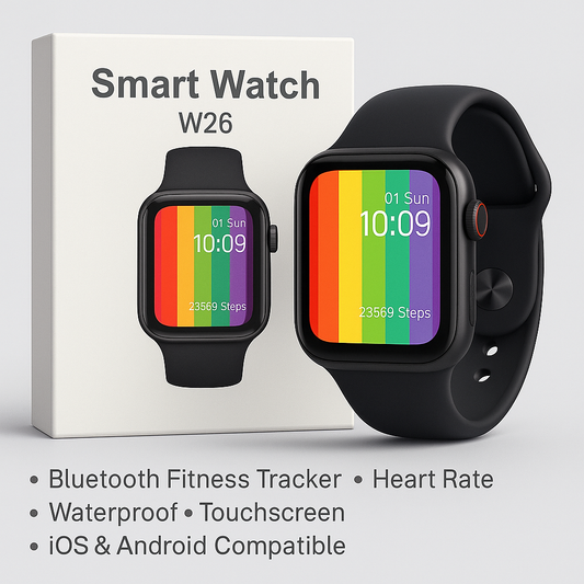 W26 Smart Watch – Bluetooth Fitness Tracker, Heart Rate, Waterproof, Touchscreen, iOS & Android Compatible