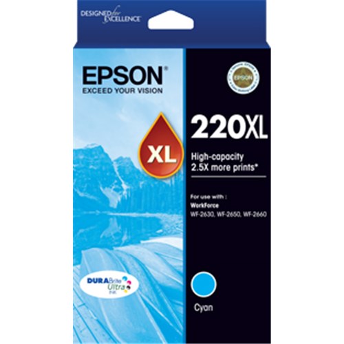 EPSON 220XL HIGH CAP DURABRITE ULTRA CYAN INK WF-2630 WF-2650 WF-2660