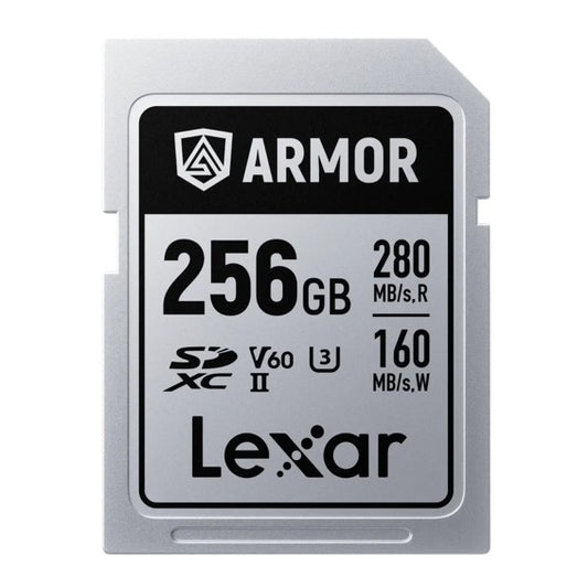 Lexar Professional ARMOR SILVER PRO 256GB SDXC™ UHS-II Card up to 280MB/s read, up to 160MB/s write, Stainless steel, Rated IP68, 5-meter drop proof