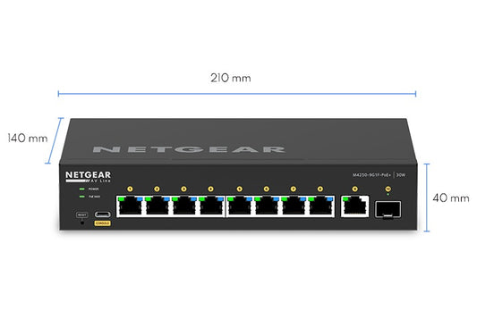 NETGEAR 8-PORT MANAGED L2 SWITCH, POE+(8)110W, GbE(1), SFP AV LINE(1), LIFE WTY