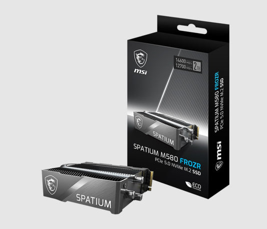 MSI SPATIUM M580 PCIe 5.0 NVMe M.2 FROZR 2TB, 4GB LPDDR4, Sequential Read up to 14600MB/s, Sequential Write up to 12700MB/s, 1400 TBW, 5 Year Warranty