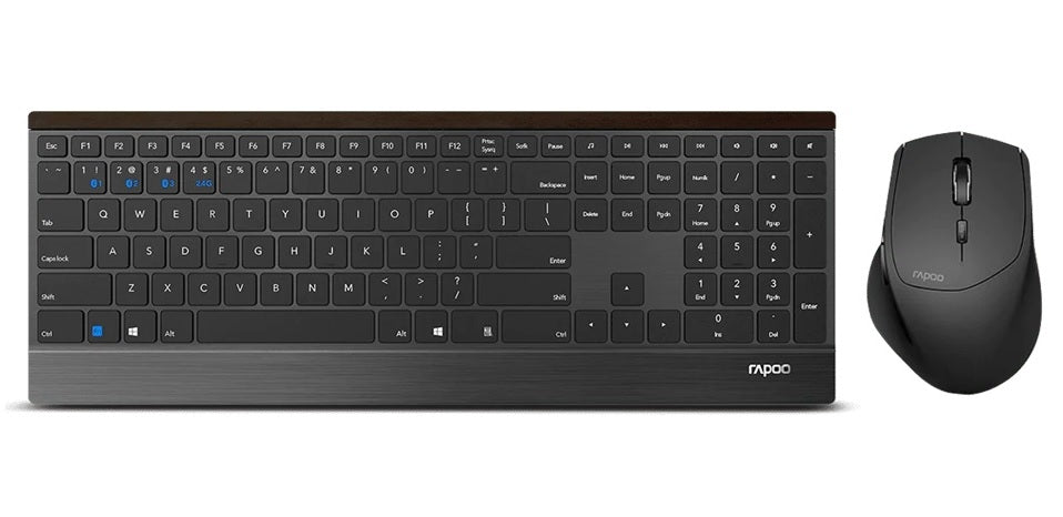 RAPOO 9500M Bluetooth & 2.4G Wireless Keyboard Mouse Combo Black- Multi-Device connection - Adjustable1600DPI 4.5mm Ultra-Slim. 12 Months Battery Life