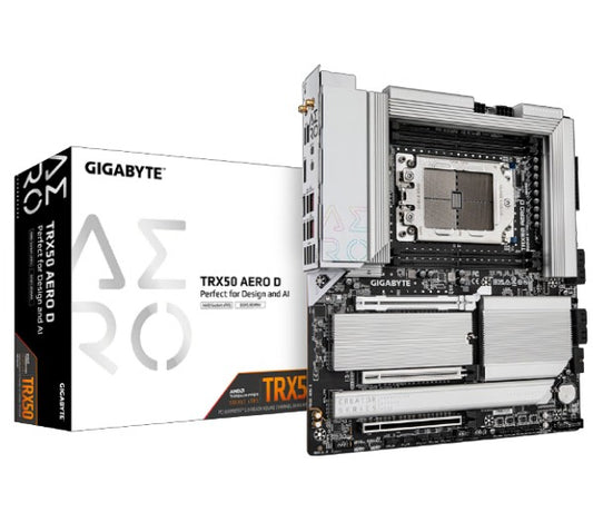 Gigabyte TRX50 AERO D AMD Ryzen Motherboard 4x DDR5~256GB,2x PCIe x16 slots, 4x M.2, 8x SATA 6Gb/s connectors, 11x USB 3.2, 4x USB2.0, 2x