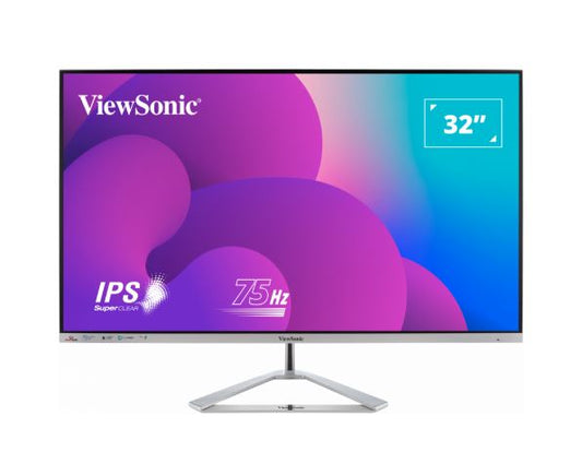 ViewSonic 32' Office Professional Stylish Elegant & Ultra Thin bezel, SuperClear IPS 4ms, FHD, HDMI, DP, VGA, Speakers, Low Energy 26w, V100, Monitor
