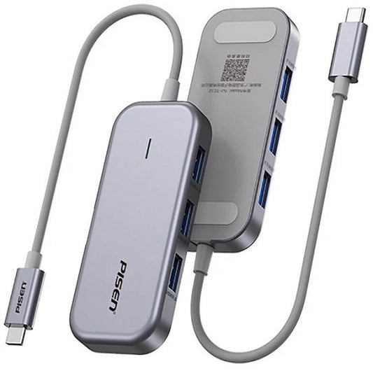 Pisen 6-in-1 Multi-Port USB-C Multifunctional Docking Station - Grey, 3x USB-A 3.0, 1x VGA, 1x HDMI, 1x RJ-45, Connect Laptop to Multiple Devices