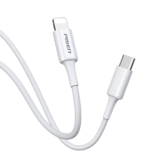 Pisen Mr White Lightning to USB-C PD Fast Charge Cable (1M) White - Support Charge 3A, Stretch-Resistant, Reinforced,Durable,Apple iPhone/iPad/MacBook
