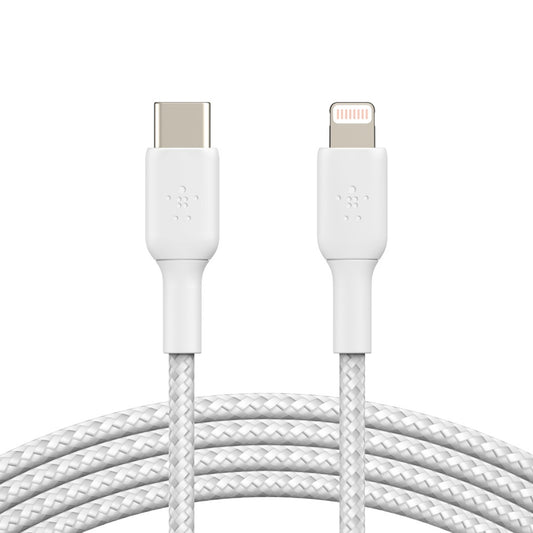 Belkin BoostCharge Braided Lightning to USB-C Cable (2M) - White (CAA004bt2MWH),18W, 480Mbps, 30K+ Bends iPhone/iPad, MFI-Certified, 2 Years Warranty