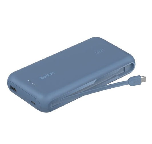 Belkin BoostCharge 20K mAh Power Bank With Integrated USB-C Cable - Blue(BPB024fqBL), 30W, 2xUSB-C, 1x USB-A, CEW $2,500,Apple iPhone,2 Years Warranty