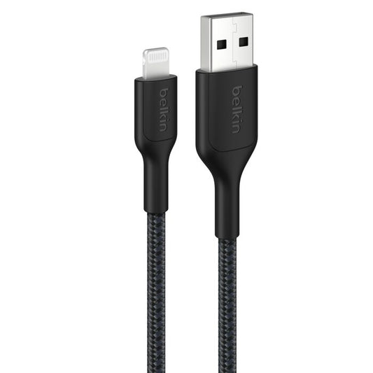 Belkin BoostCharge Pro Braided Lightning to USB-A Cable (0.15M) - Black (CAA020FQ0MBK), 2.4A/15W, 480Mbps, 350K Bends, MFI-Certified, 2 Years Warranty