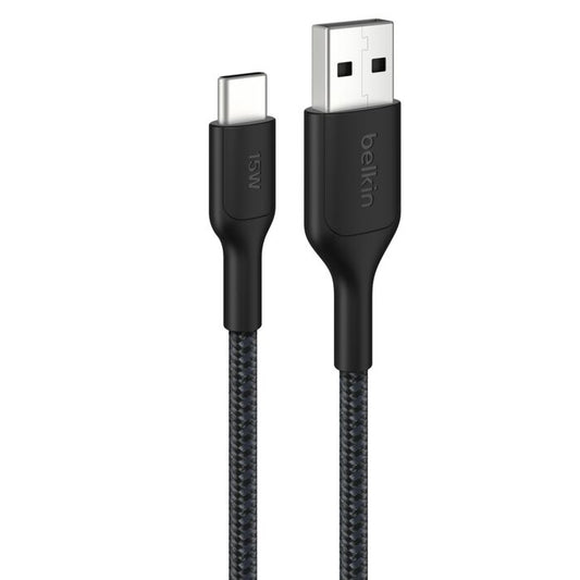 Belkin BoostCharge Pro Braided USB-C to USB-A Cable (2M) - Black (CAB022fq2MBK), 3A/15W, 480Mbps, 350K+ Bends, Apple,USB-IF Certified,2 Years Warranty