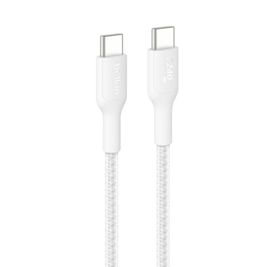 Belkin BoostCharge Pro Braided USB-C to USB-C Cable (1M) - White (CAB025fq1MWH), 240W, 350K+ Bends, Apple iPhone, USB-IF Certified, 2 Years Warranty