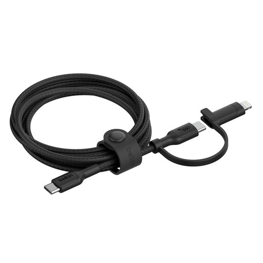 Belkin BoostCharge Pro 2-in-1 USB-C to USB-C/ Lightning (1.5M) - Black (CAC003fq1.5MBK), 60W, 480Mbps, 30K+ Bends, Intertek-Certified,2 Years Warranty