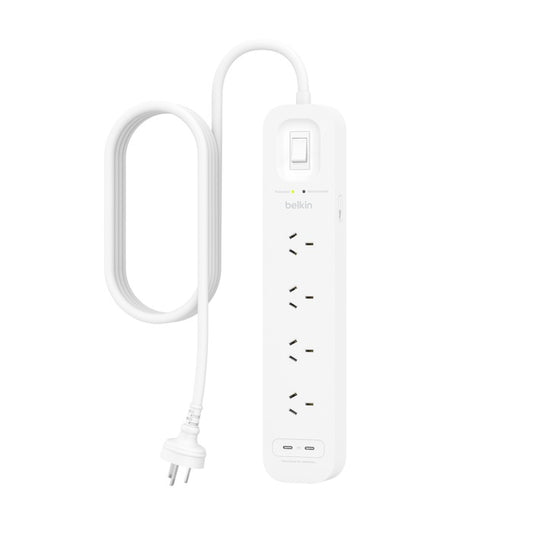 Belkin SurgePro 4-Outlet Surge Protector with Dual USB-C 30W Ports - White(SRB005AU2M), 2M Cord, 525 Joules Protection, CEW $40,000, 2 Years Warranty
