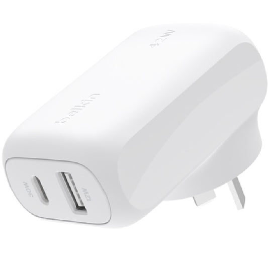 Belkin BoostCharge 42W USB-C PD 3.0 PPS Dual Wall Charger - White (WCB009auWH), 30W USB-C, 12W USB-A, Dynamic Power,Safe & Efficient, 2 Years Warranty