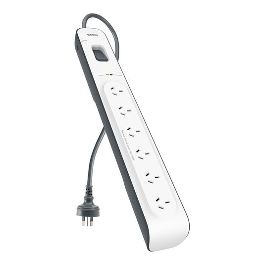 Belkin SurgeMaster 6-Outlet Surge Protection Strip With Power Cord (2M) - (BSV603au2M), 650 Joules Protection, Damage-Resistant, 2 Years Warranty