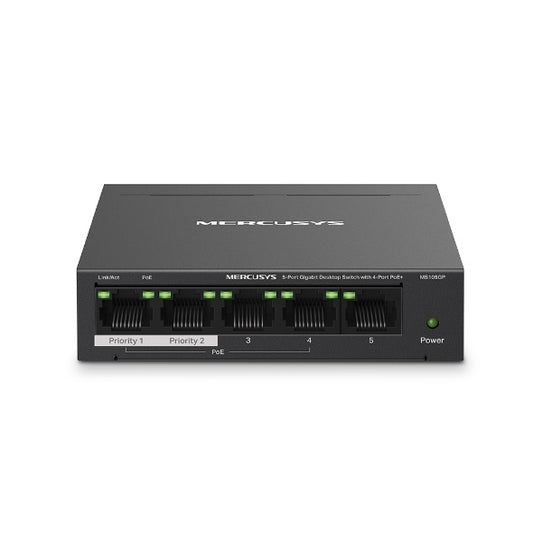 TP-LINK MERCUSYS 5-PORT GIGABIT DESKTOP SWITCH, POE+(4), 65W, METAL CASE, 5YR