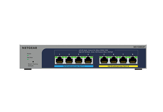 NETGEAR (MS108EUP) 8-PORT MANAGED ULTRA POE SWITCH, GbE+(2.5G), POE+(4), POE++(4), LIFE WT