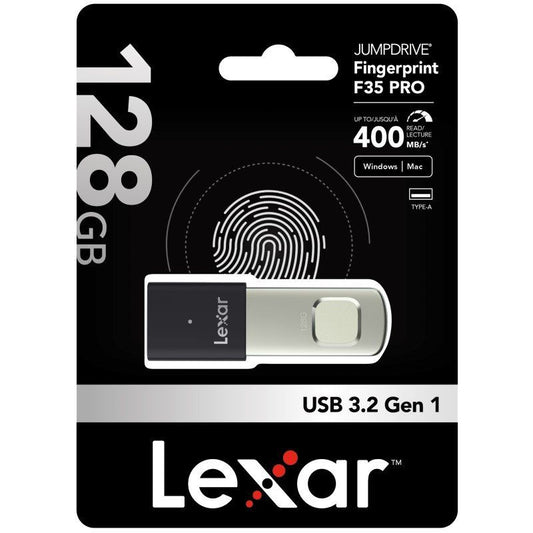 Lexar F35 PRO 128GB JumpDrive Fingerprint USB 3.2 Gen 1, up to 400MB/s read, 300MB/s write transfer content between your USB Type-CTM and Type-A devi