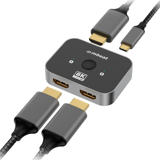 mbeat® 8K Bi-directional HDMI 2.1 Switch 2 In 1 Out/1 In 2 Out 8K@60Hz resolution, plug-and-play convenience USB-C power input Maximum 8K/60Hz