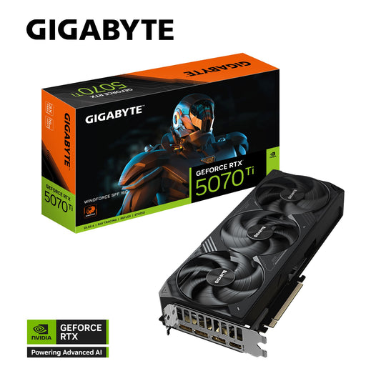Gigabyte GeForce RTX™ 5070 Ti WINDFORCE SFF 16G, 2452 MHz, CUDA 8960, 28 Gbps, GDDR7, 256 bit, PCI-E 5.0, PSU 750W, DisplayPort 2.1b x3 HDMI 2.1b x1
