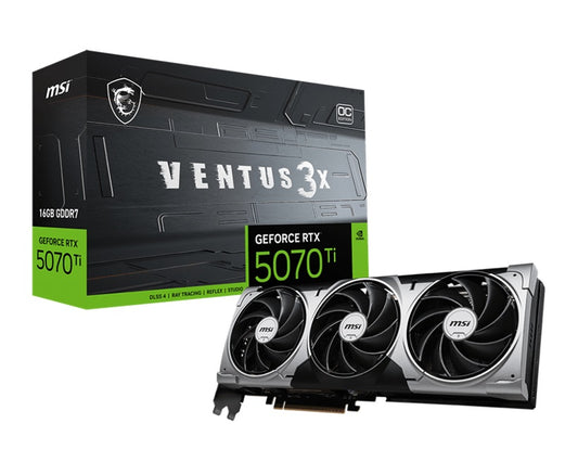 MSI RTX 5070 Ti 16G VENTUS 3X OC, 16GB GDDR7, 8960 CUDA cores, 28Gbps, 300W, PCIe Gen 5, 4-display support, up to 8K, HDMI 2.1b, 16-pin power