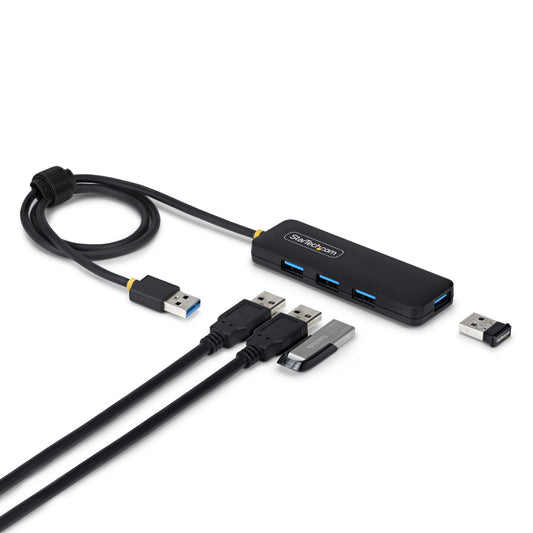 Star Tech 4-Port USB-A Hub, 5Gbps, Bus Powered, USB-A to 4x USB-A Mini Hub, Extra Long 2ft/61cm Host Cable, PCR Plastic, Portable Desktop / Laptop USB Hub