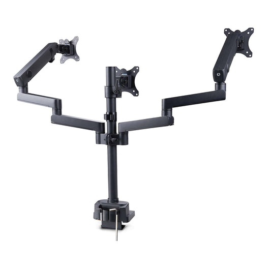 Star Tech Triple Monitor Desk Mount For Up To Three 27in Screens, VESA 75x75/100x100, Tool-Less Arm Adjustments, C-Clamp/Grommet Mount, Spring-Assisted Arms