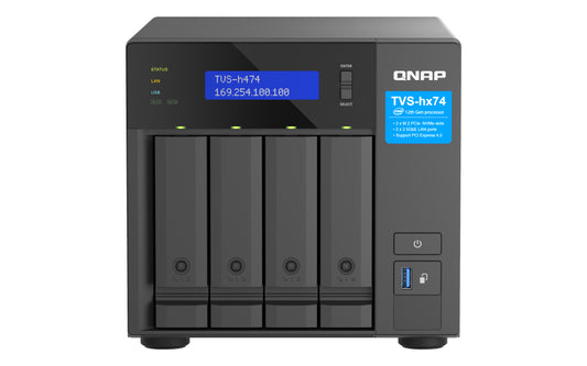 QNAP TVS-h474-PT-8G,4-bay QuTS hero NAS, Intel® Pentium® Gold G7400, up to 3.7GHz, 8GB SO-DIMM DDR4(max.128GB), 4 x 2.5"/3.5" SATA HDD/SSD, 2 x 2.5GbE, 3 Yr