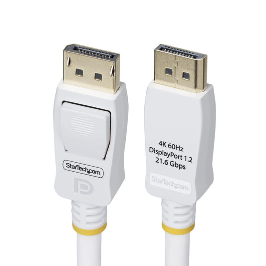 Star Tech 10ft (3m) White VESA Certified DisplayPort 1.2 Cable, 4K 60Hz, 21.6Gbps, Latching DP Connectors, DP 1.2 DisplayPort Cable, DP Monitor Cord, M/M