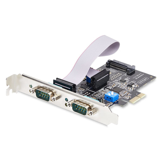 Star Tech 2-Port Serial PCIe Card, Dual-Port PCI Express to RS232/RS422/RS485 (DB9) Serial Card, Low-Profile Brackets Incl., 16C1050 UART, Windows/Linux, TAA Compliant - Level-4 ESD Protection