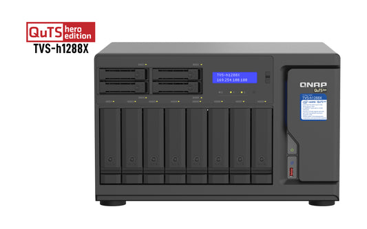 QNAP TVS-h1288X-W1250-16G,12-Bay TurboNAS(8 x 3.5" HDD + 4 x 2.5" SSD),SATA 6G,Intel Xeon W-1250 6 cores/12 threads 3.3 GHz(boost up to 4.7 GHz),16GB DDR4, 3 yr
