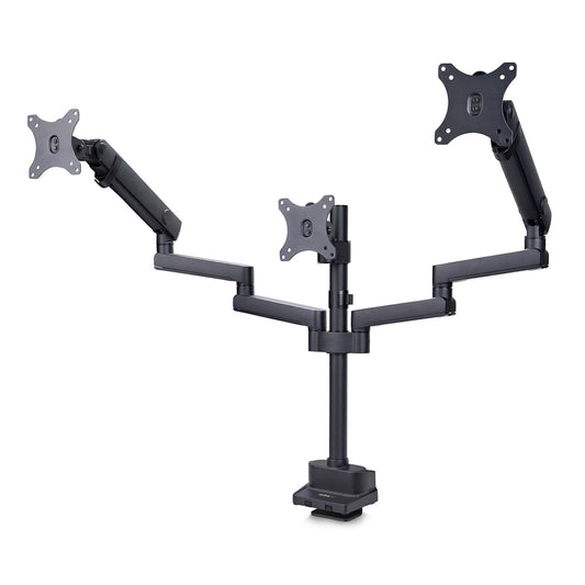Star Tech Triple Monitor Desk Mount For Up To Three 27in Screens, VESA 75x75/100x100, Tool-Less Arm Adjustments, C-Clamp/Grommet Mount, Spring-Assisted Arms