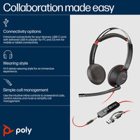 HP Poly Blackwire 5220 Stereo USB-C Headset +3.5mm Plug +USB-C/A Adapter