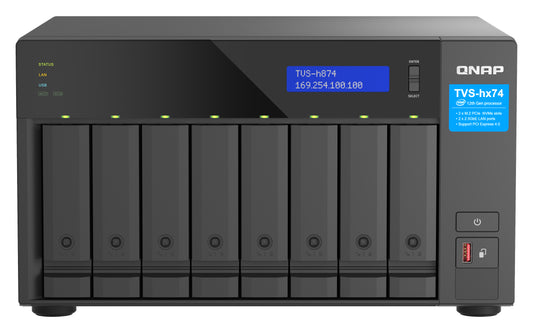 QNAP TVS-h874T-i9-64G, 8-bay QuTS hero NAS, Intel Core i9 16-core /24-thread, 64GB SO-DIMM DDR4,  2 x 2.5GbE, 2 x Thunderbolt 4, 3 Year WTY