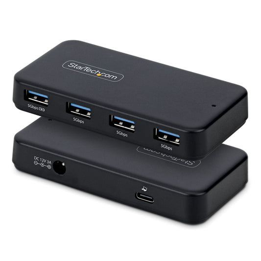 Star Tech 4-Port USB-A Hub, 5Gbps, Self-Powered, 2-in-1 USB-C and USB-A Host Cable, 1x BC 1.2 Charging Port, 24W Power Adapter Included, MacBook and Windows