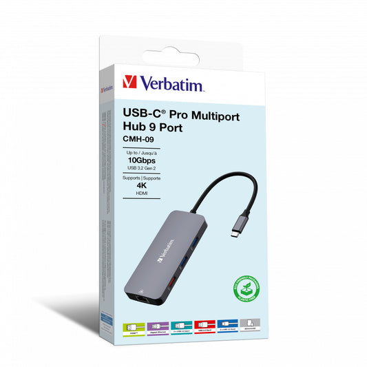 Verbatim CMH-09 USB Type-C 10000 Mbit/s Pro 9-Port Multiport Hub Silver