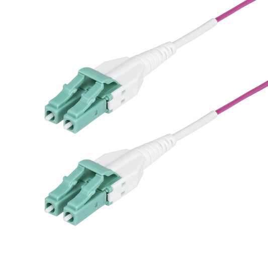 Star Tech 15m (50ft) LC to LC (UPC) OM4 Multimode Fiber Optic Cable, Erika Violet, 50/125μm, 40G/100G, LOMMF/VCSEL, Uniboot Fiber Jumper Cord, OFNR Riser Rated