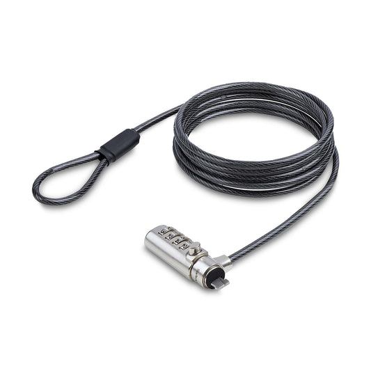 Star Tech Slim Lock Nano Slot Compatible, 6.6ft (2m) Locking Cable, Desk Anti-Theft Security For Laptop/Notebook Computer, Cut-Resistant Steel Cable, 4-Digit Lock