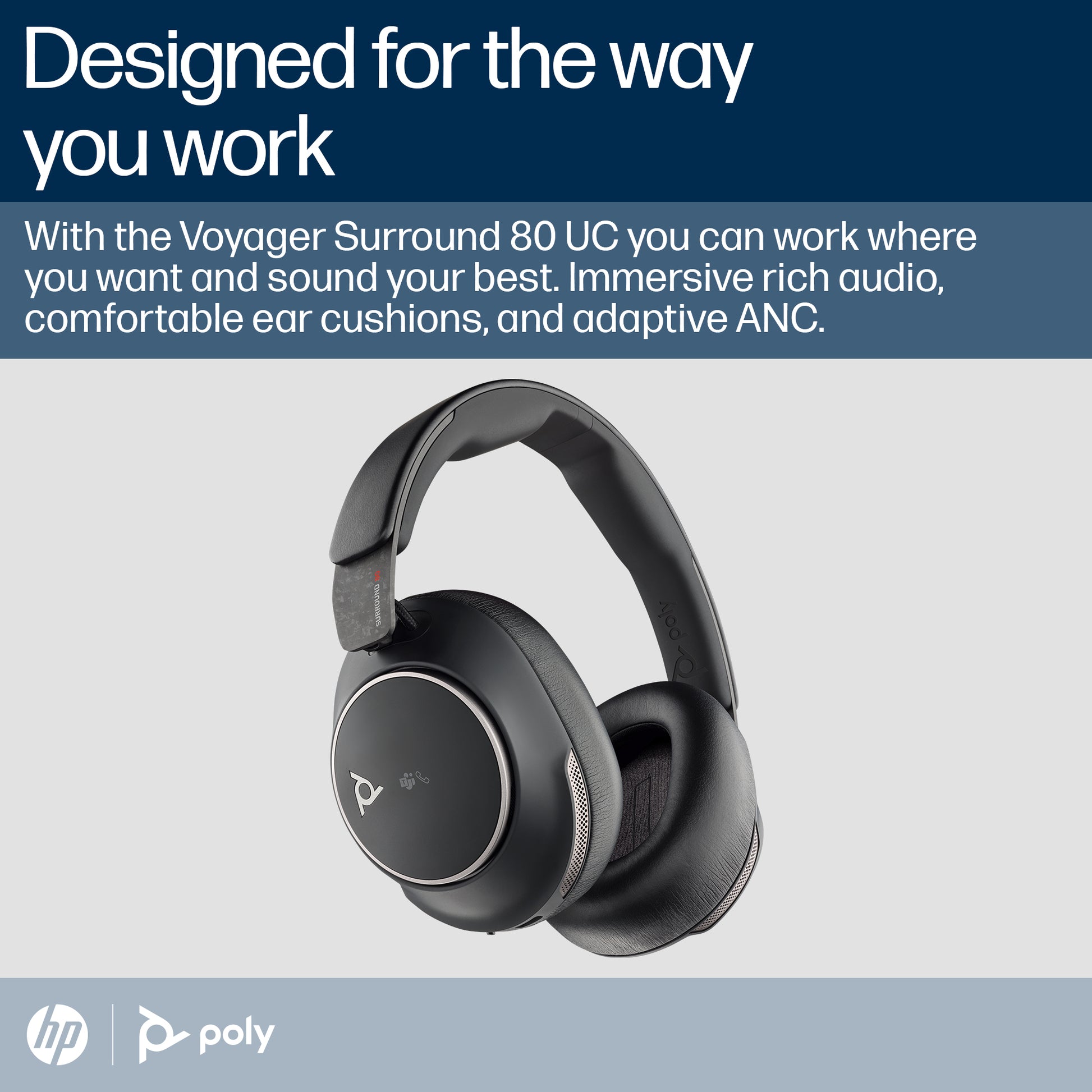 HP Poly Voyager Surround 80 UC Microsoft Teams Certified USB-C Headset +USB-C/A Adapter